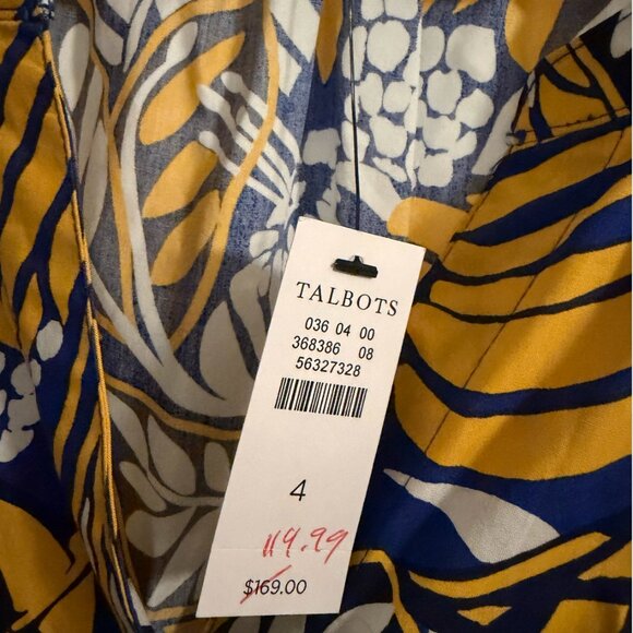 Talbots Size 4 Blue and Yellow Tropical Printed Cotton Dress - Picture 3 of 4
